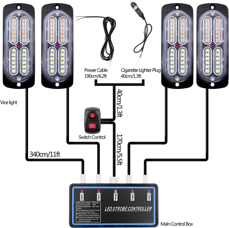 EASE2U E أضواء التحذير LED EASE2U E، 4 قطع أضواء ستروب طارئة مع صندوق تحكم (برتقالي) - Image 2