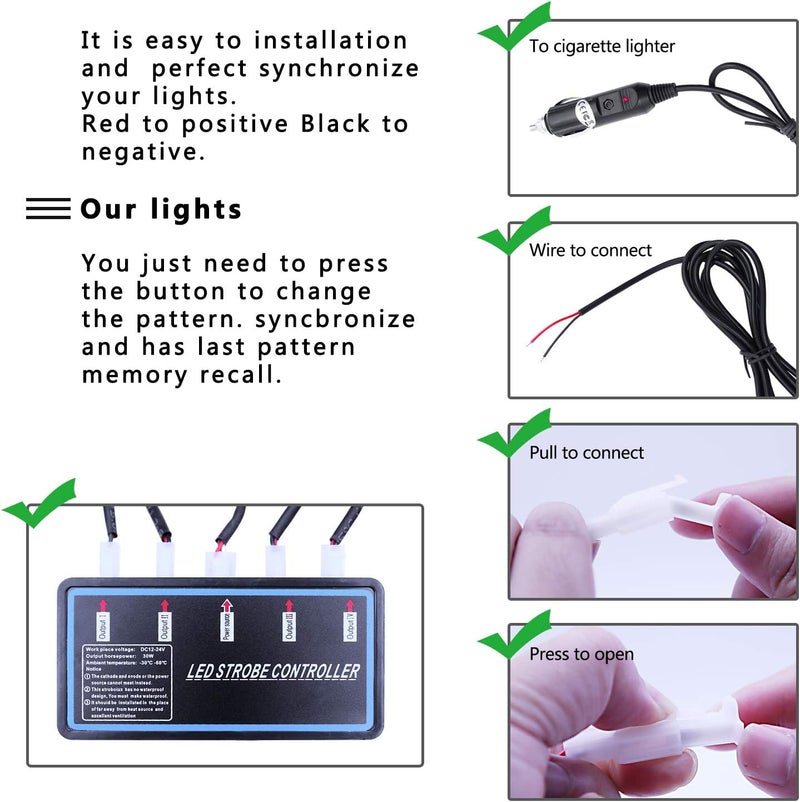 EASE2U E أضواء التحذير LED EASE2U E، 4 قطع أضواء ستروب طارئة مع صندوق تحكم (برتقالي) - Image 3