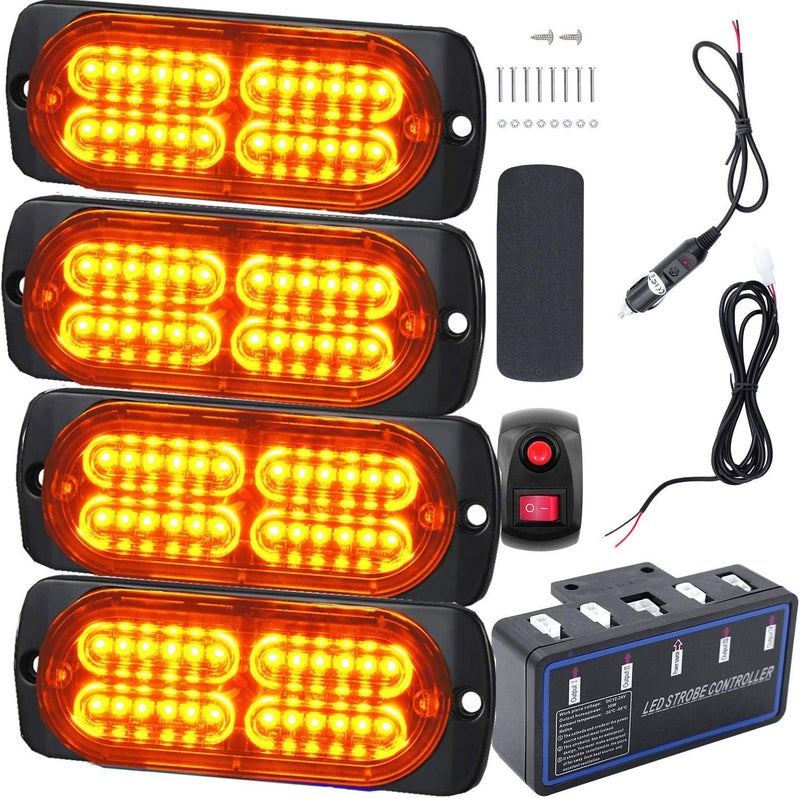 EASE2U E أضواء التحذير LED EASE2U E، 4 قطع أضواء ستروب طارئة مع صندوق تحكم (برتقالي) - Image 1