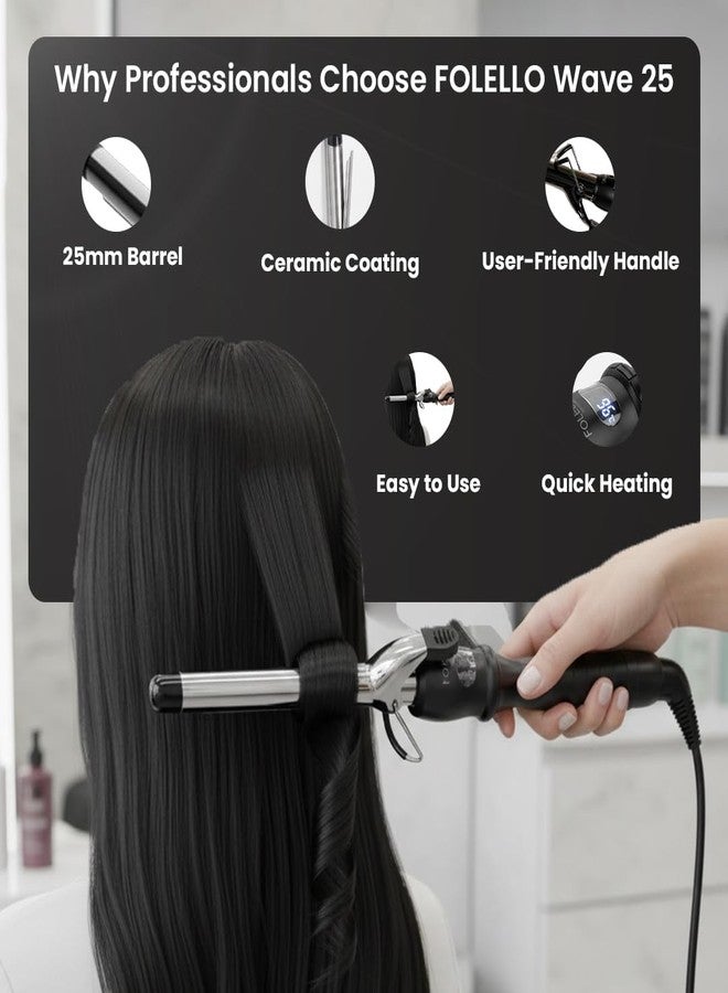 FOLELLO - Wave 25 - Curling Tong for Professionals, Salons and Home Use - Ergonomic Design & Comfortable Grip - Hair Curling, Styling - 25MM Barrel, Black - Image 2
