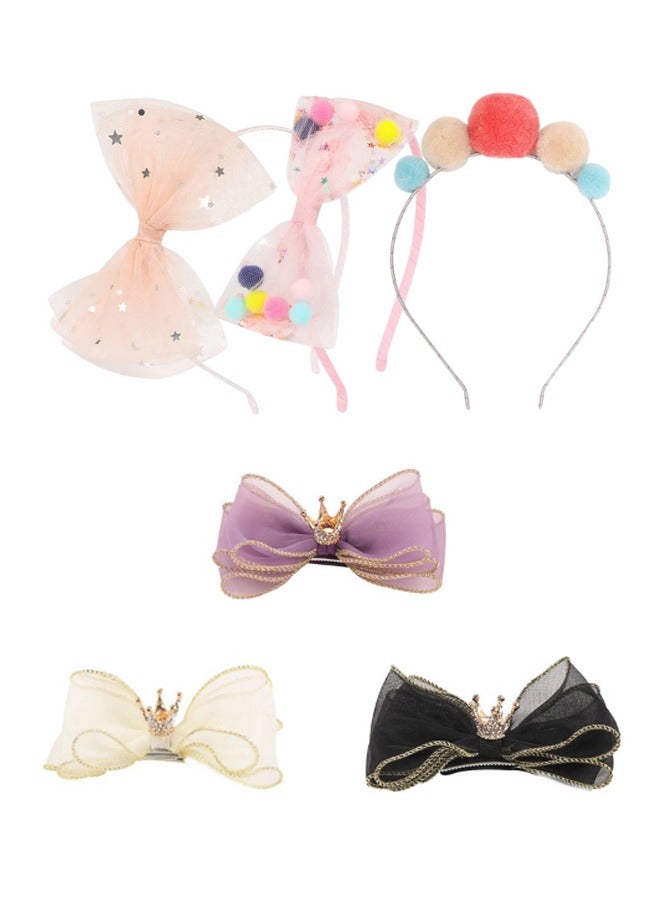 إسكدنيا مجموعة اكسسوارات شعر 6 قطع مع رباط رأس مزين بقوس رومانسي ومشابك شعر - Image 1