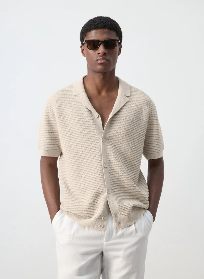 Mango Man Knit shirt with bowling collar