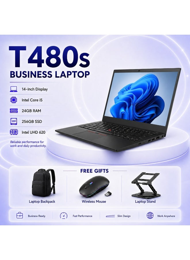 لابتوب بشاشة 14 بوصة ومعالج كور i5، ذاكرة رام 24 جيجابايت مع محرك أقراص 256 جيجابايت SSD وبطاقة رسومات فائقة الوضوح - كمبيوتر محمول أعمال سريع جداً مع هدايا مجانية (ماوس، حامل، وشنطة) - Image 4