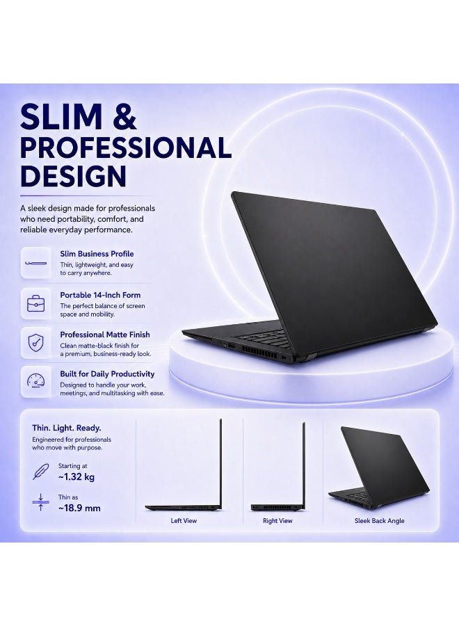 لابتوب بشاشة 14 بوصة ومعالج كور i5، ذاكرة رام 24 جيجابايت مع محرك أقراص 256 جيجابايت SSD وبطاقة رسومات فائقة الوضوح - كمبيوتر محمول أعمال سريع جداً مع هدايا مجانية (ماوس، حامل، وشنطة) - Image 2