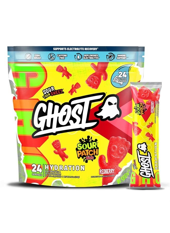 Ghost Hydration Packets, Sour Patch Kids Redberry, 24 Sticks, Electrolyte Powder - Drink Mix Supplement with Magnesium, Potassium, Calcium, Vitamin C - Vegan, Free of Soy, Sugar & Gluten  - Image 1