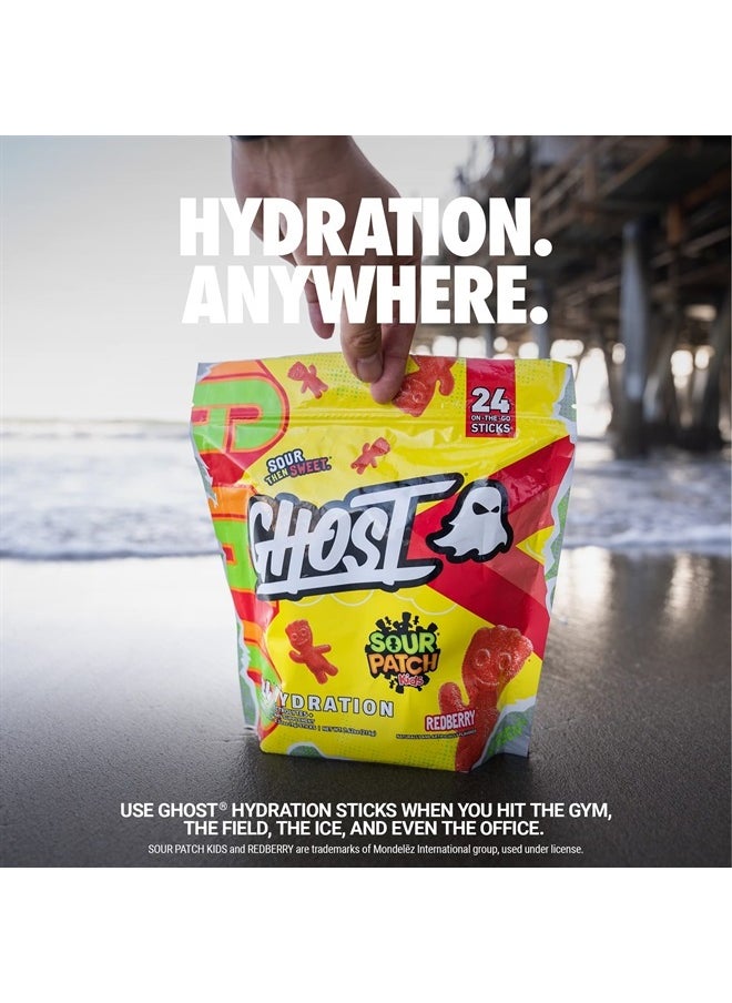 Ghost Hydration Packets, Sour Patch Kids Redberry, 24 Sticks, Electrolyte Powder - Drink Mix Supplement with Magnesium, Potassium, Calcium, Vitamin C - Vegan, Free of Soy, Sugar & Gluten  - Image 2