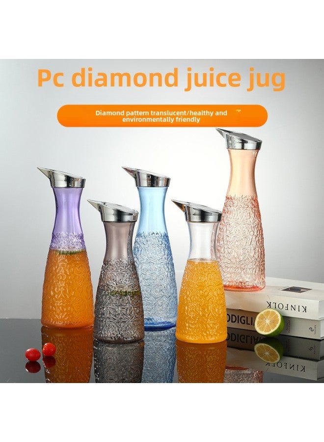 Loquat Plastic PC Diamond Pattern Tie Pot Multicolor Transparent Drop Resistant Household Commercial Cold Water Juice Pot High Temperature Resistant Tie Pot-Color:Pc Diamond Pot 1000ml Blue - Image 2