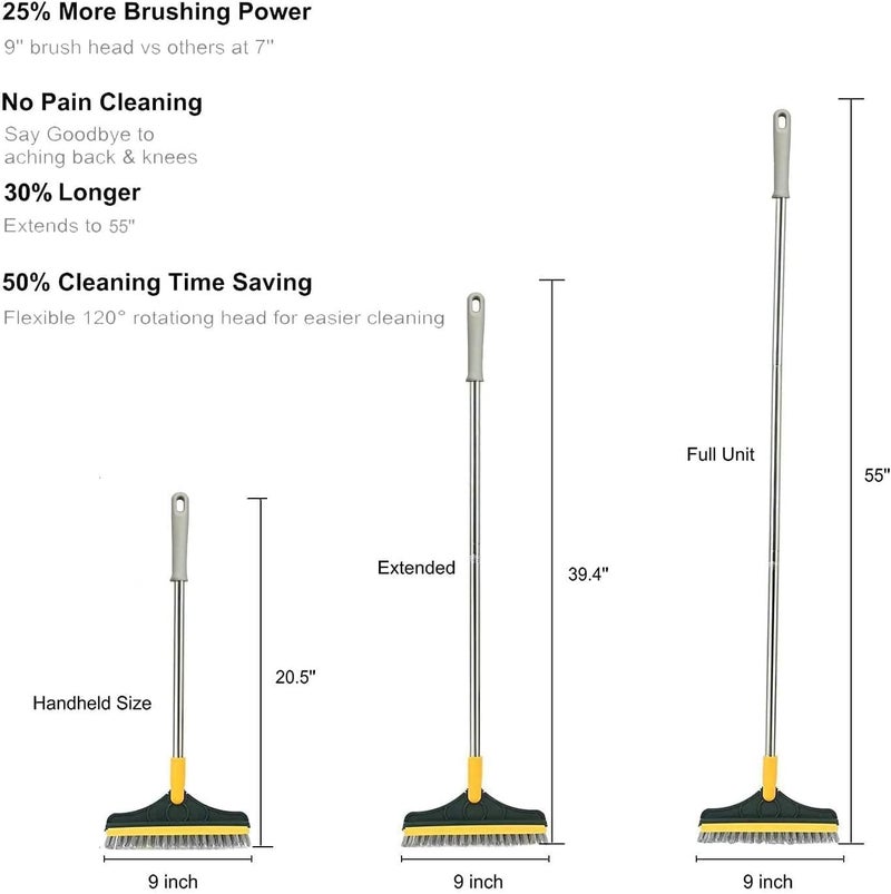 ATCAN 3in1 Bathroom Cleaning Brush with Wiper Long Handle 120 Rotate Toilet Brush VShaped Hard Bristle Tile Cleaner Bathroom Kitchen Floor Scrub MultiFunctional Cleaning Brush - Image 2