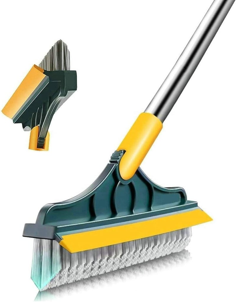 ATCAN 3in1 Bathroom Cleaning Brush with Wiper Long Handle 120 Rotate Toilet Brush VShaped Hard Bristle Tile Cleaner Bathroom Kitchen Floor Scrub MultiFunctional Cleaning Brush - Image 1