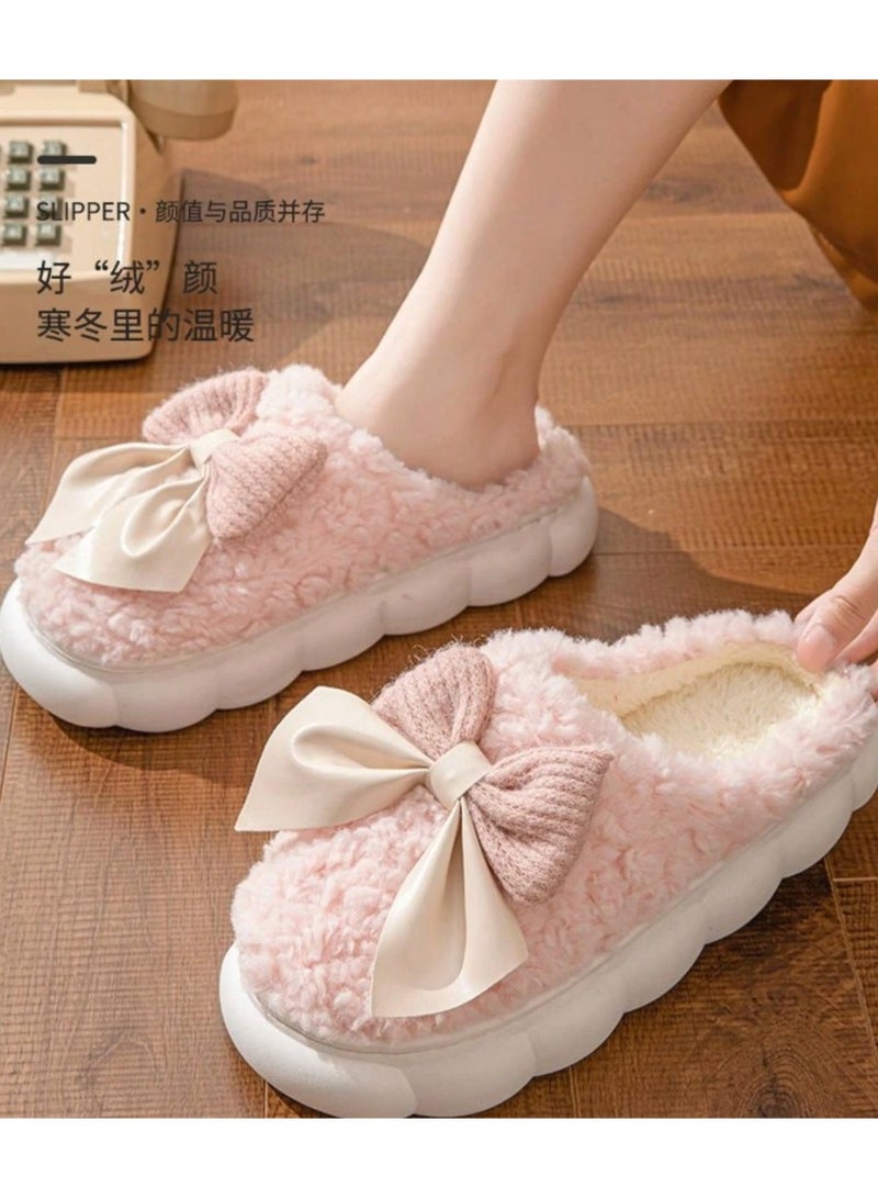 Shein Women's Bow Knot Plush Indoor Slippers Soft Sole Warm Fuzzy House Shoes Anti-Slip Casual Bedroom Home Wear Autumn Winter - Image 4
