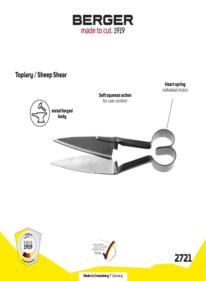 BERGER Commercial Grade Topiary Shear, Sheep Shear, 5.5" Self-Sharpening Scissor Blades, Heart Spring, 2721 - Image 5