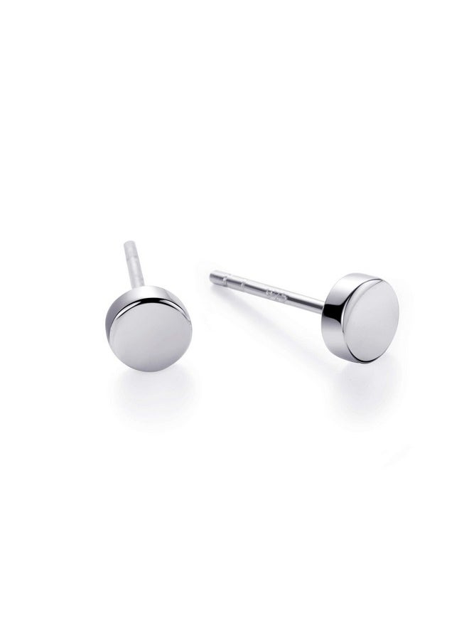 S.Leaf - Sterling Silver Stud Earrings For Women Gold Plated Tiny Dot I Bar I Heart Earrings Dainty Simple Earrings For Women (Coin_Gold) (D_Dot_Stud_Silver) - Image 1