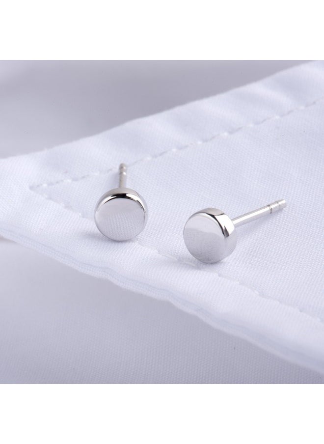 S.Leaf - Sterling Silver Stud Earrings For Women Gold Plated Tiny Dot I Bar I Heart Earrings Dainty Simple Earrings For Women (Coin_Gold) (D_Dot_Stud_Silver) - Image 1