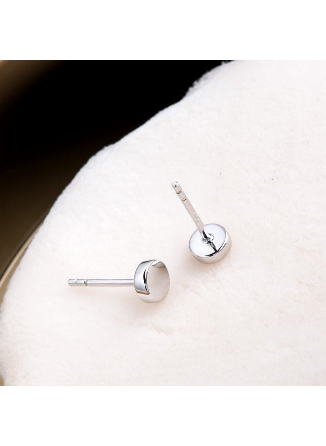 S.Leaf - Sterling Silver Stud Earrings For Women Gold Plated Tiny Dot I Bar I Heart Earrings Dainty Simple Earrings For Women (Coin_Gold) (D_Dot_Stud_Silver) - Image 1