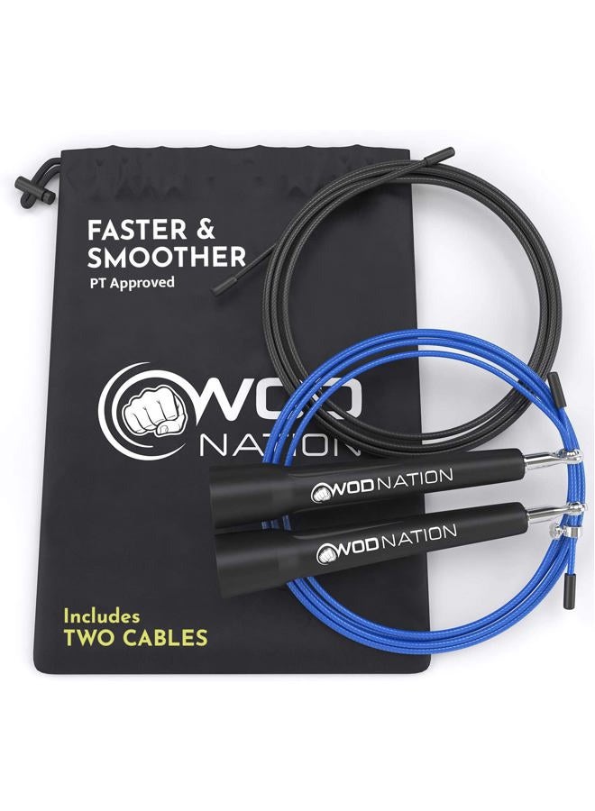 WOD Nation Speed Jump Rope - Blazing Fast Jumping Ropes - Endurance Workout for Boxing, MMA, Martial Arts or Just Staying Fit + FREE Skipping Training Included - Adjustable for Men, Women and Children - Image 1