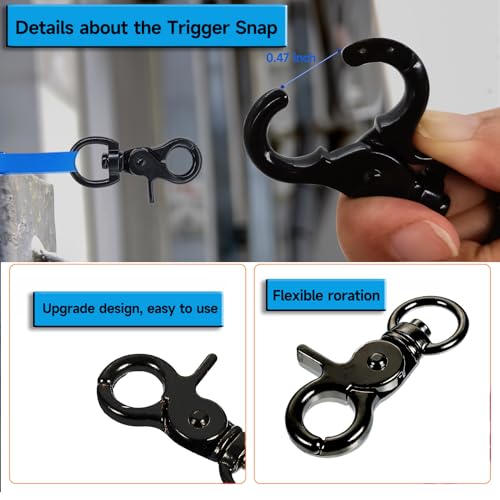 Autokcan 10PCS Trigger Snap Hooks 2.32'' x 0.82'' Zinc Alloy Black Swivel Snap Hooks Heavy Duty Metal Lanyard Clips Hardware for Dog Leash Purse Bag Clips Cages (10) - Image 3