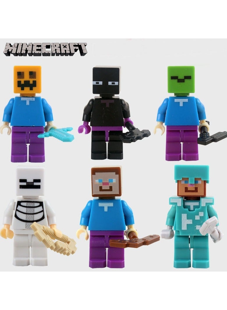 ماين كرافت 6-قطعة Minecraft مصغرة عمل الرقم لعبة مجموعة متوافقة مع الطوب بناء الأطفال التعليم المبكر لعبة هدية (اليدوية اللون عشوائي) 18CM - Image 2