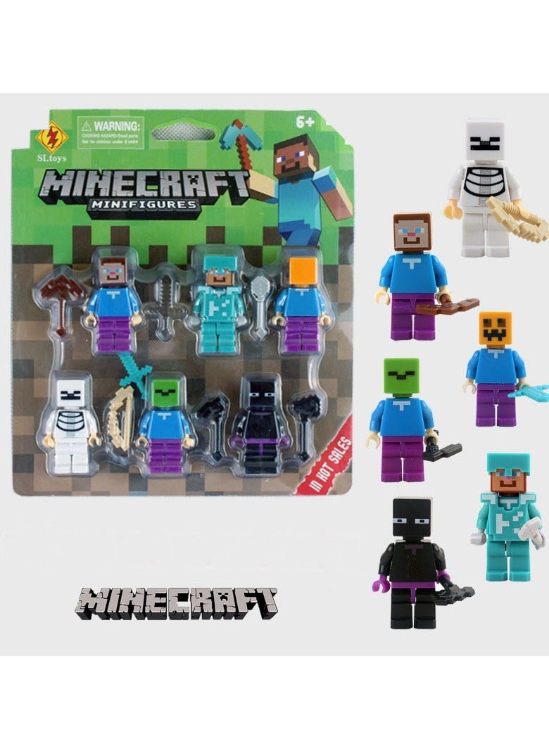 ماين كرافت 6-قطعة Minecraft مصغرة عمل الرقم لعبة مجموعة متوافقة مع الطوب بناء الأطفال التعليم المبكر لعبة هدية (اليدوية اللون عشوائي) 18CM - Image 1