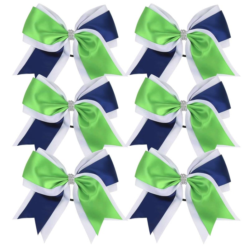 Cheerleader Bows 8 Inch 3 Colors 2 Layers 6 Pcs Jumbo Ponytail Holder Cheerleading Bows for High School College Hair Elastic Hair Tie GreenNavy Blue