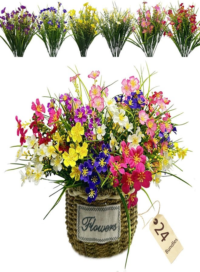 herfate Artificial Flowers 24 Bundles Lifelike UV Resistant Fake Plastic Flowers Indoor Outside Hanging Plants Mixed Colors Garden Home Office Decor - Image 1