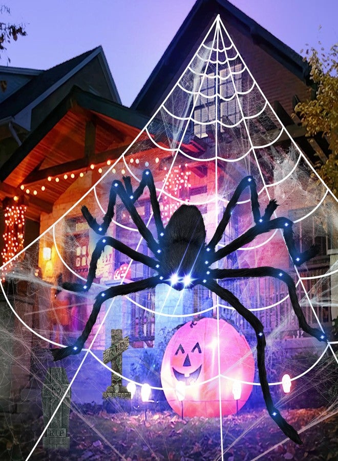 NPET 4.1FT Giant LED Halloween Spider with 24.6FT Spider Web, Light-Up Purple Eyes & Joints, Outdoor Yard Decoration with Ground Stakes & Gutter Hook, Durable & Realistic Wall Decor for Halloween Party - Image 2