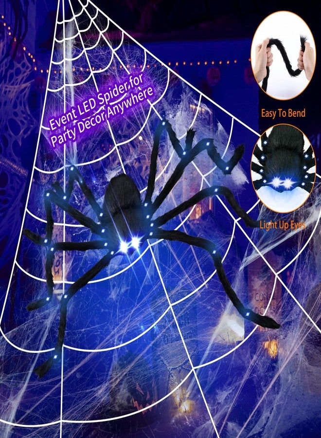 NPET 4.1FT Giant LED Halloween Spider with 24.6FT Spider Web, Light-Up Purple Eyes & Joints, Outdoor Yard Decoration with Ground Stakes & Gutter Hook, Durable & Realistic Wall Decor for Halloween Party - Image 4