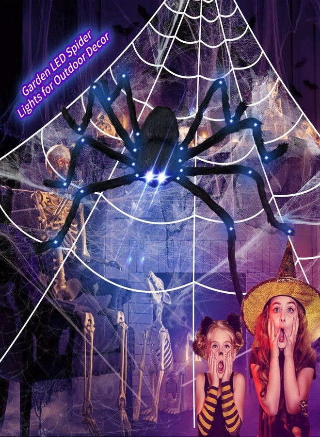 NPET 4.1FT Giant LED Halloween Spider with 24.6FT Spider Web, Light-Up Purple Eyes & Joints, Outdoor Yard Decoration with Ground Stakes & Gutter Hook, Durable & Realistic Wall Decor for Halloween Party - Image 3