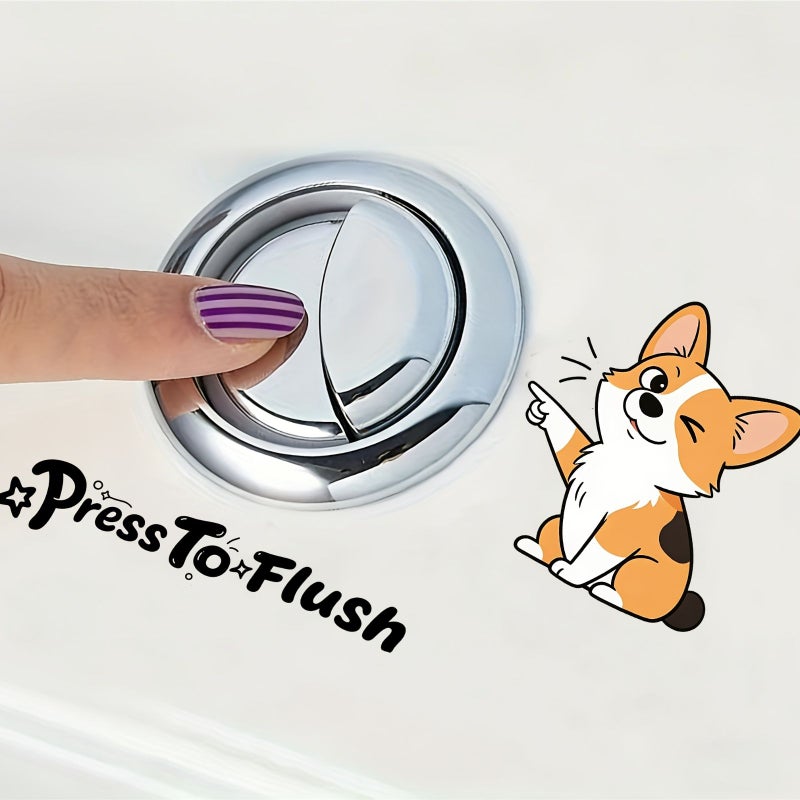 Creative Dog Toilet Sticker Press To Flussh Flush Reminder PVC Self Adhesive Reusable Decal - Image 2