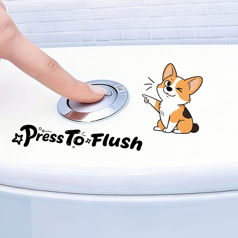 Creative Dog Toilet Sticker Press To Flussh Flush Reminder PVC Self Adhesive Reusable Decal - Image 5
