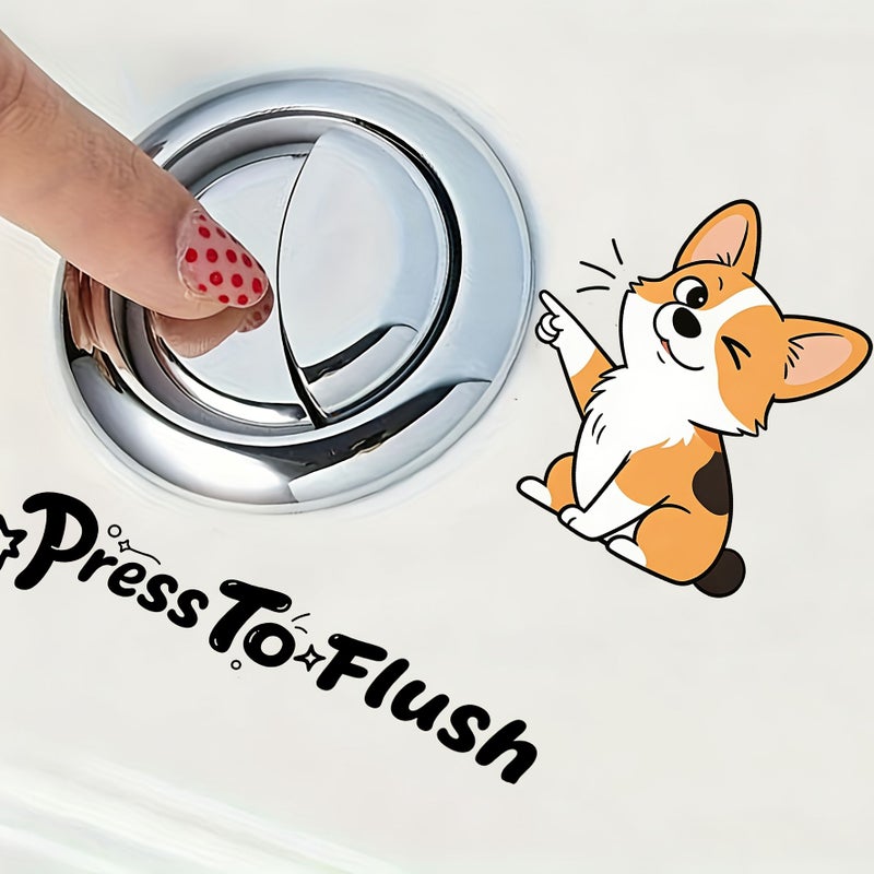 Creative Dog Toilet Sticker Press To Flussh Flush Reminder PVC Self Adhesive Reusable Decal - Image 1