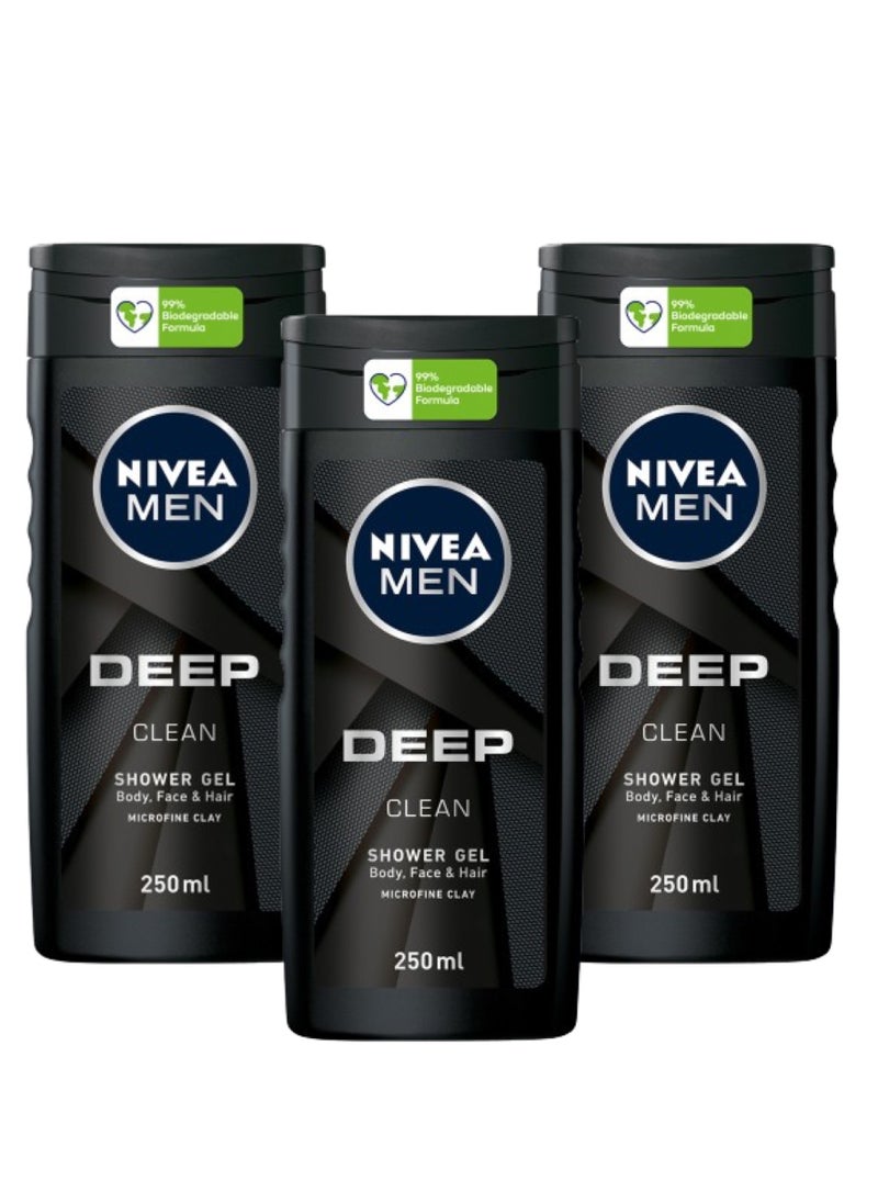 Nivea 3 In 1 Shower Gel Deep Micro-Fine Clay Woody Scent Pack of 3  - Image 1