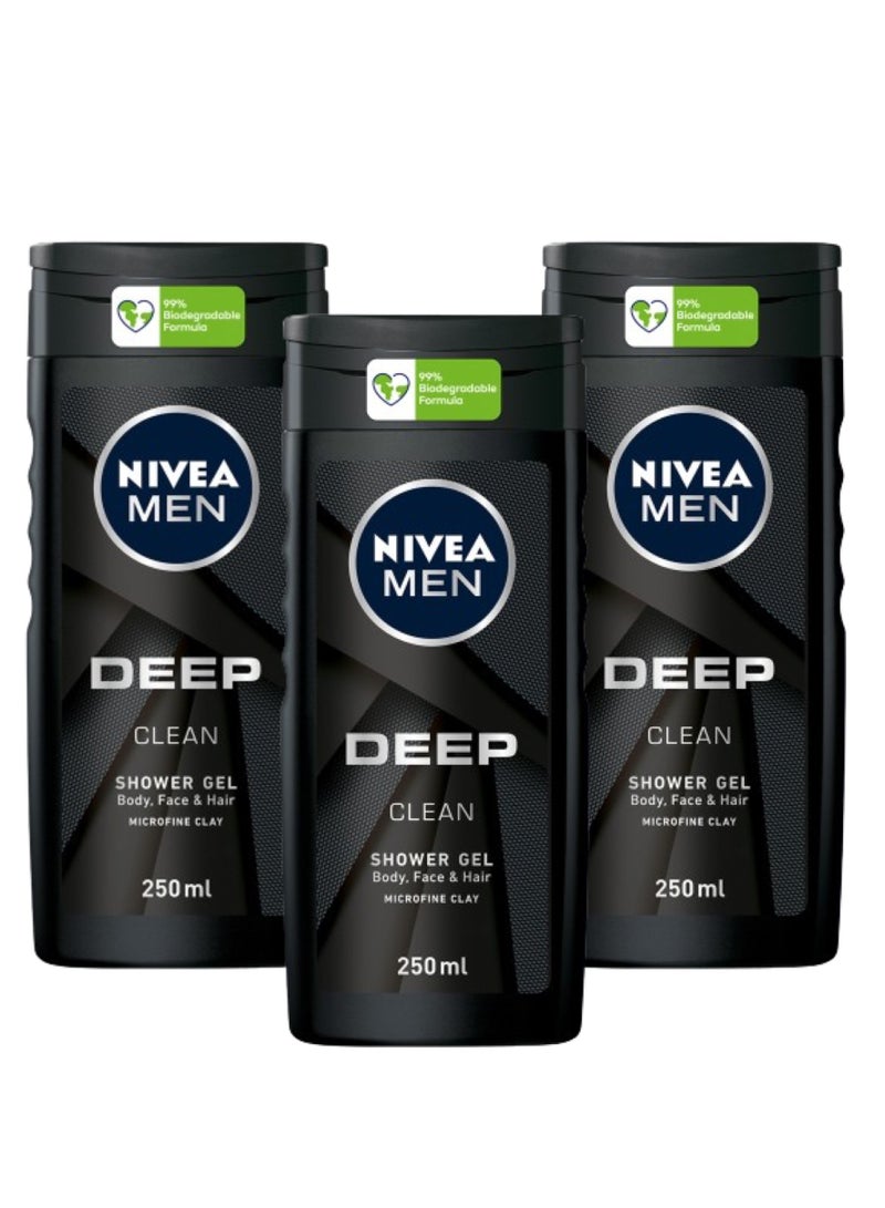 Nivea 3 In 1 Deep Clean  Shower Gel Pack of 3 - Image 1