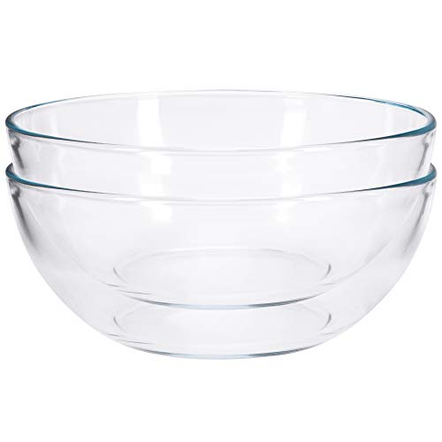 FOYO 8-inch Round Tempered Glass Bowl for Mixing Salad or Cereal, Set of 2 - Image 1