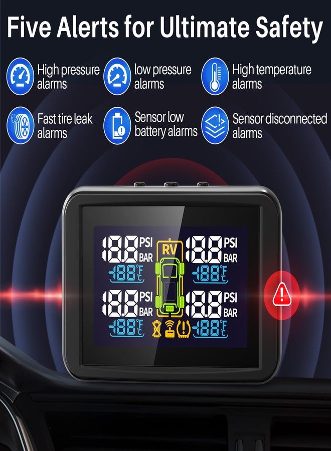 Tymate TM5 Tire Pressure Monitoring System - Large Colorful Screen TPMS, 5 Alert Modes with 4 External Sensors, Real-time Monitoring Tire Pressure&Temperature, 0-87 PSI Ideal for RV Trailer SUV Sedan - Image 3