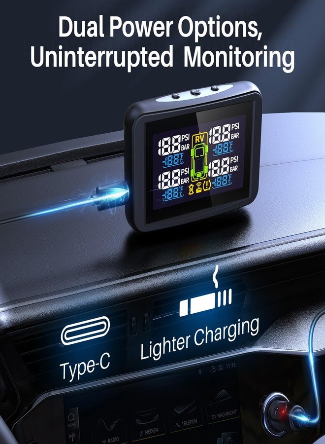 Tymate TM5 Tire Pressure Monitoring System - Large Colorful Screen TPMS, 5 Alert Modes with 4 External Sensors, Real-time Monitoring Tire Pressure&Temperature, 0-87 PSI Ideal for RV Trailer SUV Sedan - Image 4