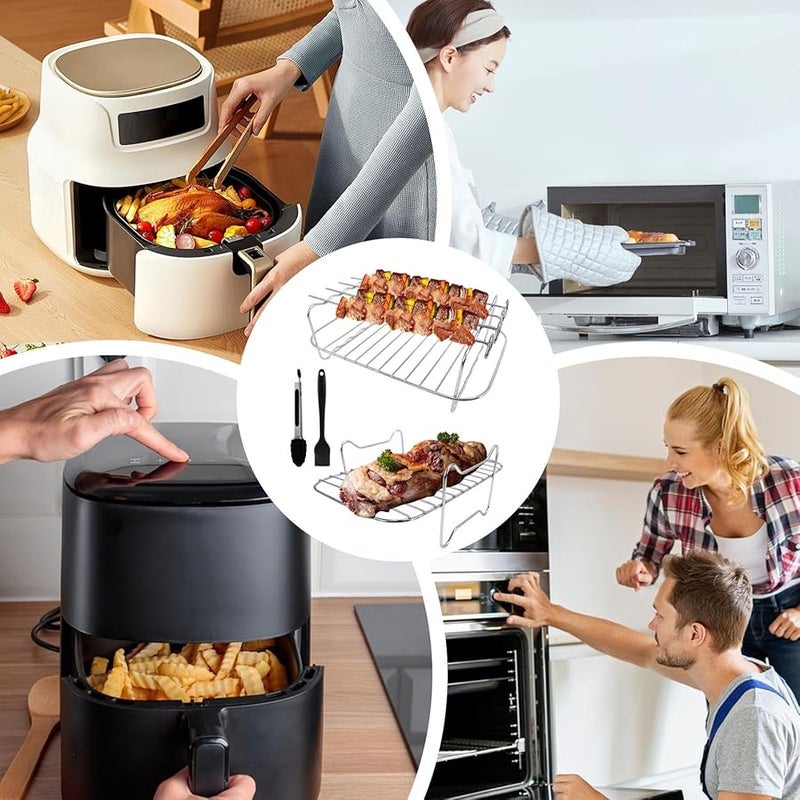 مجموعة من أربع قطع صينية فرن القلي الهوائي رف الخبز للتجفيف والتبريد والطهي والبخ والشواء - Image 5