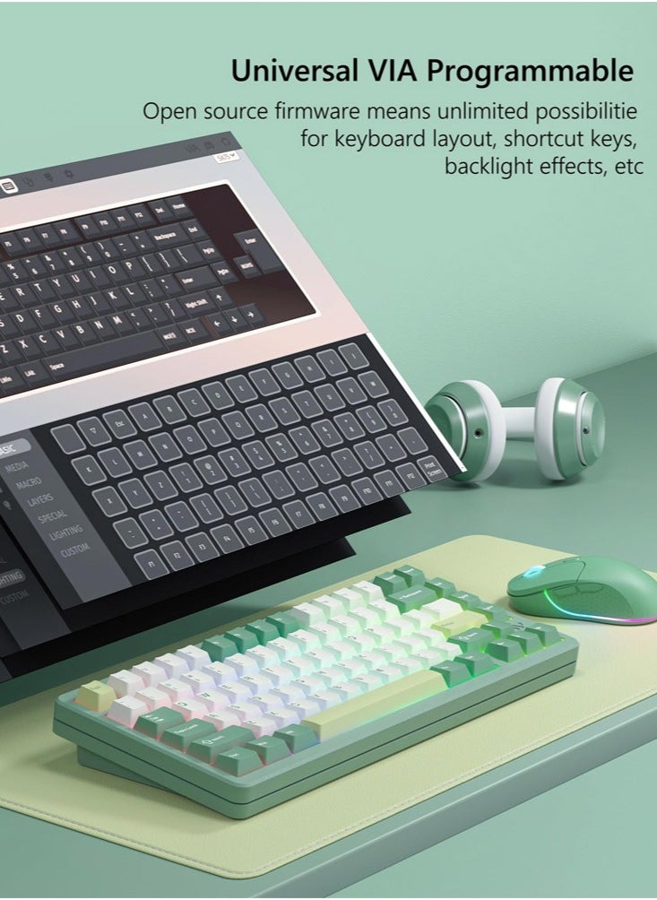 Womier - Womier SK75 75% Keyboard with Full Aluminum Wireless Mechanical Gaming Keyboard, VIA Custom Pre-lubed POM Switches RGB Creamy Gaming Keyboard, 3-Modes Gasket Hot Swappable, Green - Image 1
