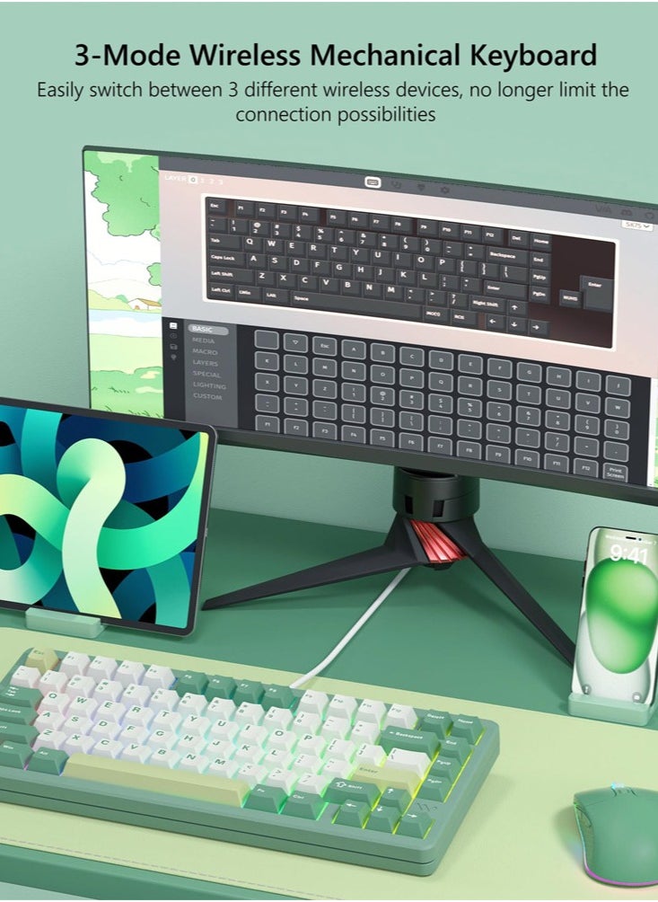 Womier - Womier SK75 75% Keyboard with Full Aluminum Wireless Mechanical Gaming Keyboard, VIA Custom Pre-lubed POM Switches RGB Creamy Gaming Keyboard, 3-Modes Gasket Hot Swappable, Green - Image 1