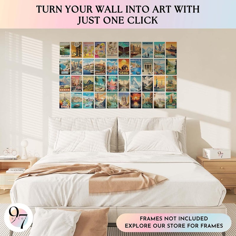 97 Decor Vintage Travel Decor For Home - 40 Pcs Vintage Travel Posters For Classroom, Around The World Wall Art Prints, Retro Geography Destination Collage For Bedroom Dorm Decorations (4x6) - Image 3