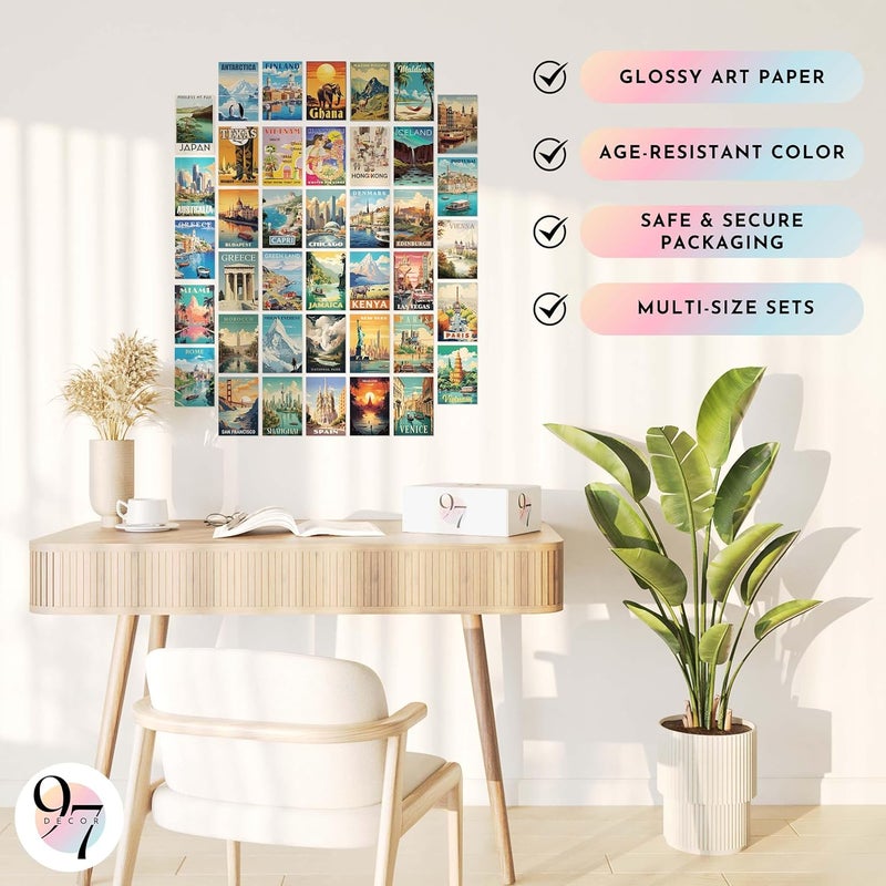 97 Decor Vintage Travel Decor For Home - 40 Pcs Vintage Travel Posters For Classroom, Around The World Wall Art Prints, Retro Geography Destination Collage For Bedroom Dorm Decorations (4x6) - Image 5