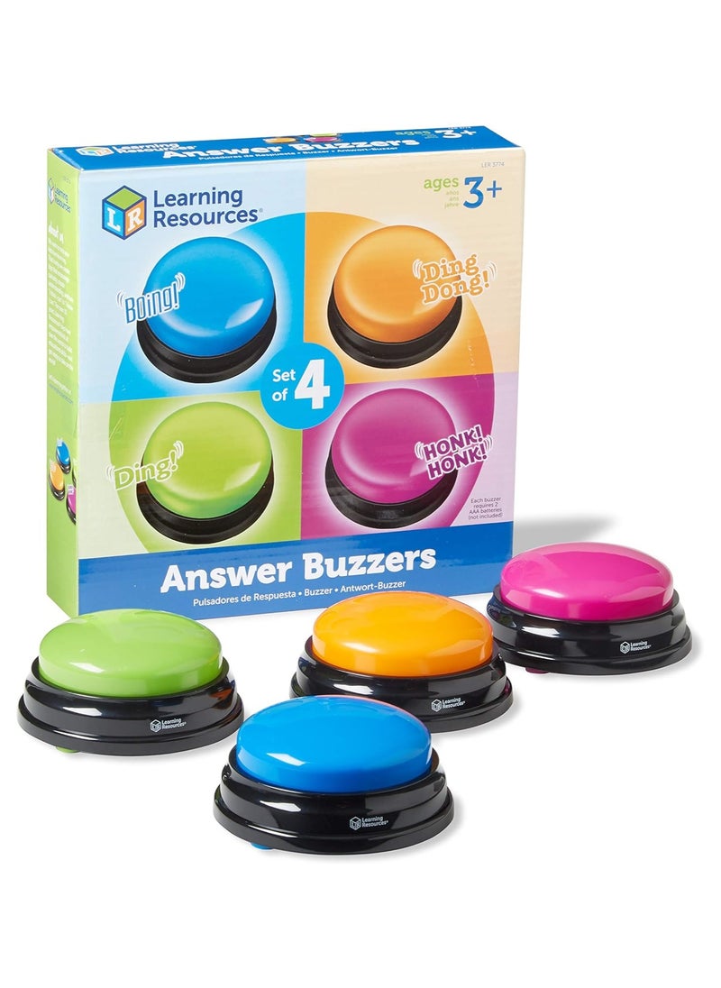 Learning Resources Answer Buzzers, Set of 4 Assorted Colored Buzzers, Game Show Buzzers, 3-1/2in, Multicolor, Ages 3+  - Image 1