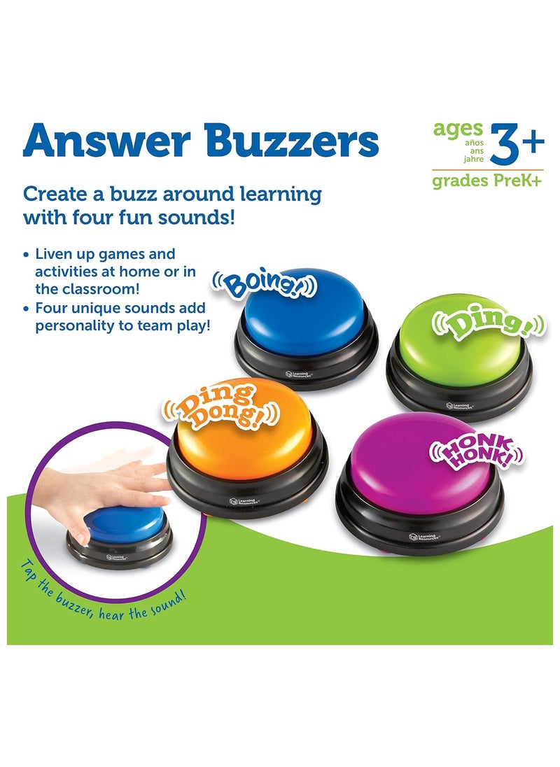 Learning Resources Answer Buzzers, Set of 4 Assorted Colored Buzzers, Game Show Buzzers, 3-1/2in, Multicolor, Ages 3+  - Image 2