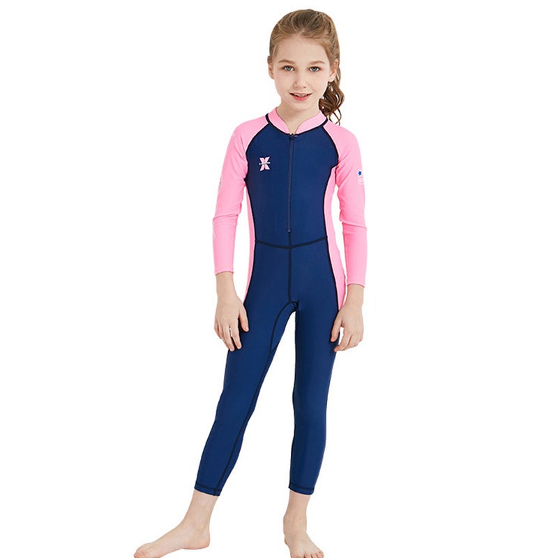 Kids Full Body Swimsuit Girls Boys Long Sleeve UV Protection Swimming Suit Front Zip Quick Dry Clothes - Image 1