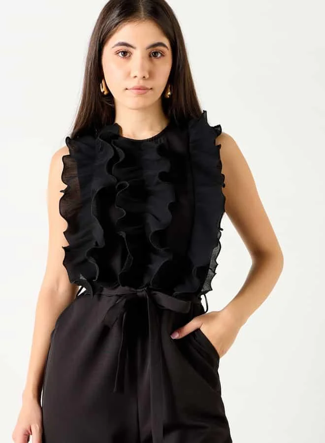 2Xtremz 2Xtremz Ruffle Detail Sleeveless Jumpsuit with Tie-Up Detail