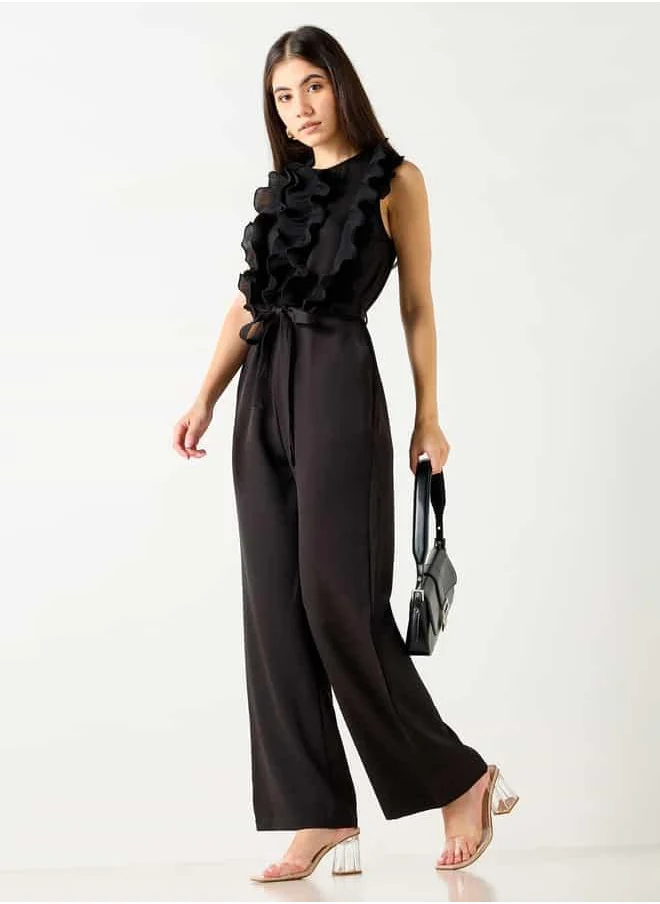 2Xtremz 2Xtremz Ruffle Detail Sleeveless Jumpsuit with Tie-Up Detail