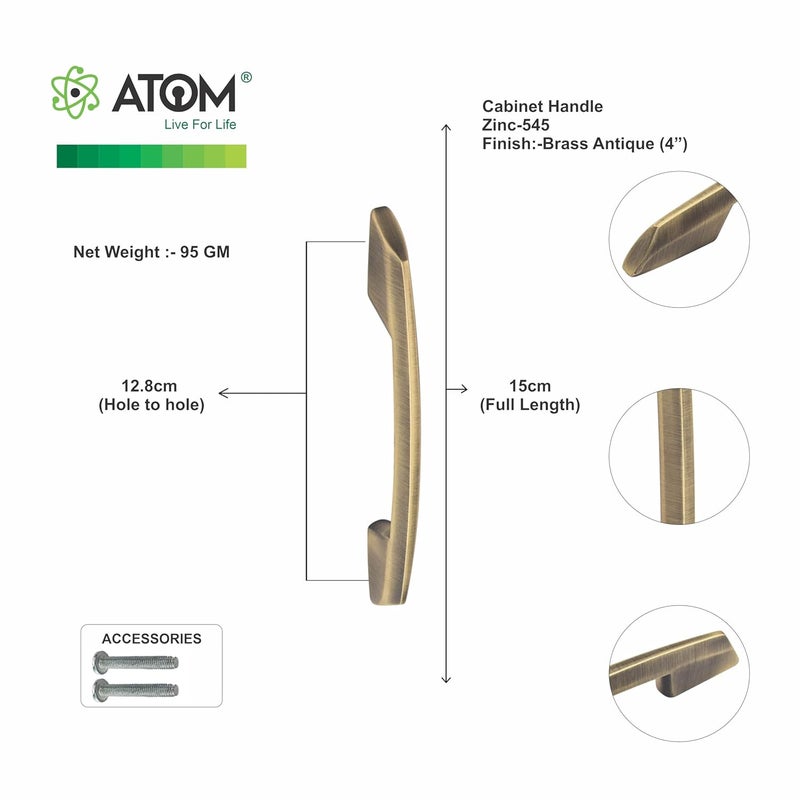 ATOM Atom 6 inches Zinc Cabinet Pull Handle Antique Finish Office Wardrobe Furniture Kitchen Drawer Push Bar 545 Pack of 6  - Image 5