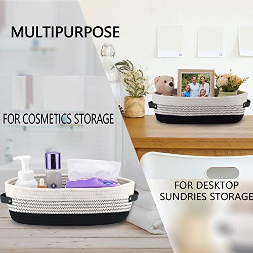 Oradrem Cotton Rope Toilet Basket Bathroom Decor Baskets, Toilet Paper Holder Basket, Farmhouse Home Decor Organizing Small Baskets 13"x5.9"x4" Black - Image 5