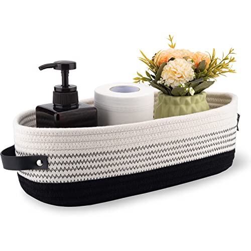 Oradrem Cotton Rope Toilet Basket Bathroom Decor Baskets, Toilet Paper Holder Basket, Farmhouse Home Decor Organizing Small Baskets 13"x5.9"x4" Black - Image 1