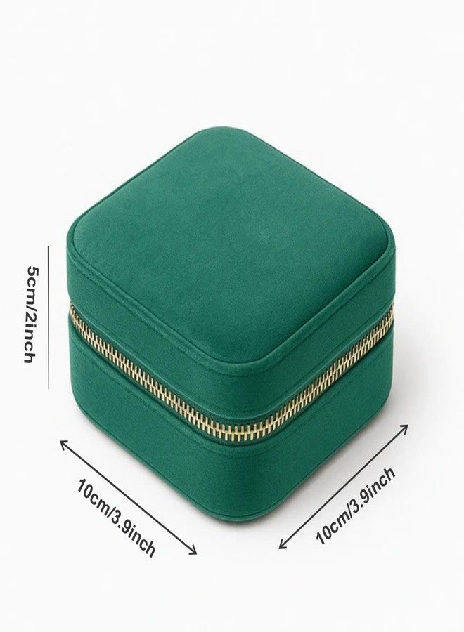 The Messy Corner Blossom Velvet Travel Jewellery Box | Compact & Stylish Organizer Alphabetical Initial | For Women - Emerald Green (Letter M) - Image 5