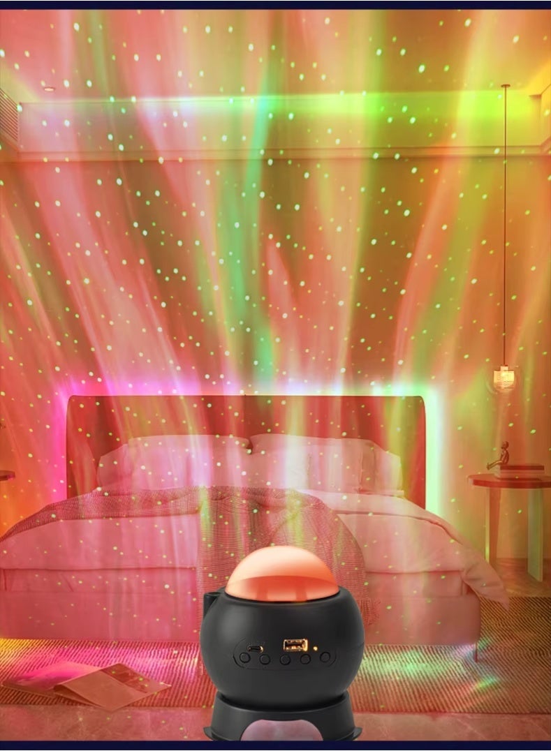 مودي جهاز عرض مكبر صوت بلوتوث Northern Lights - ضوء أورورا بسبعة ألوان، مصباح ليلي مرصع بالنجوم، مشغل موسيقى لاسلكي مع جهاز تحكم عن بعد ومؤقت، قابل لإعادة الشحن بقوة 2400 مللي أمبير في الساعة، أجواء RGBW لغرفة النوم والمنزل - Image 4